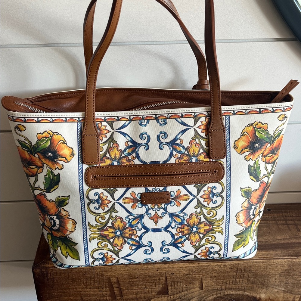 Brighton Bella Luca Coated Canvas Tote Bag with Brown Leather Straps - Picture 3 of 11